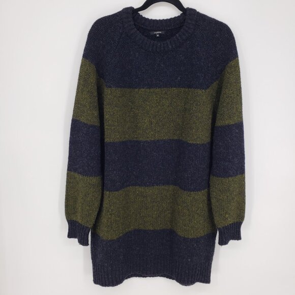 Jo Gordon Oversized Striped Chunky Knit Lambswool Jumper Sweater M  Green Gray - Picture 1 of 11